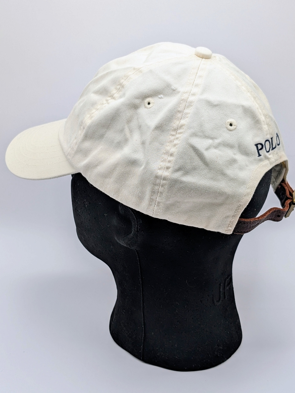 Polo by Ralph Lauren Cream Baseball Cap w Navy Pony Vintage Polo Ralph Lauren - Picture 5 of 7